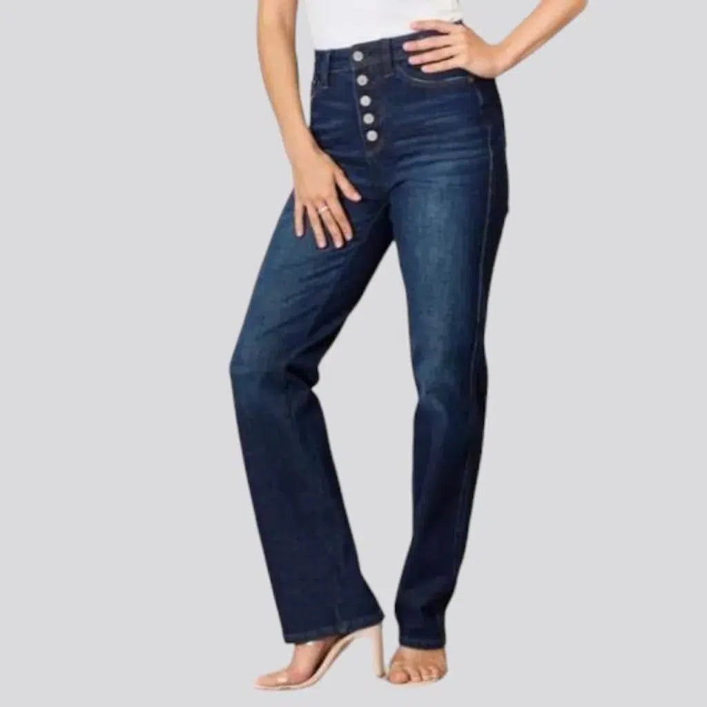 High-waist exposed-buttons jeans
 for women