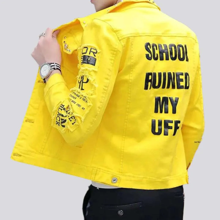 Embellished back print denim jacket