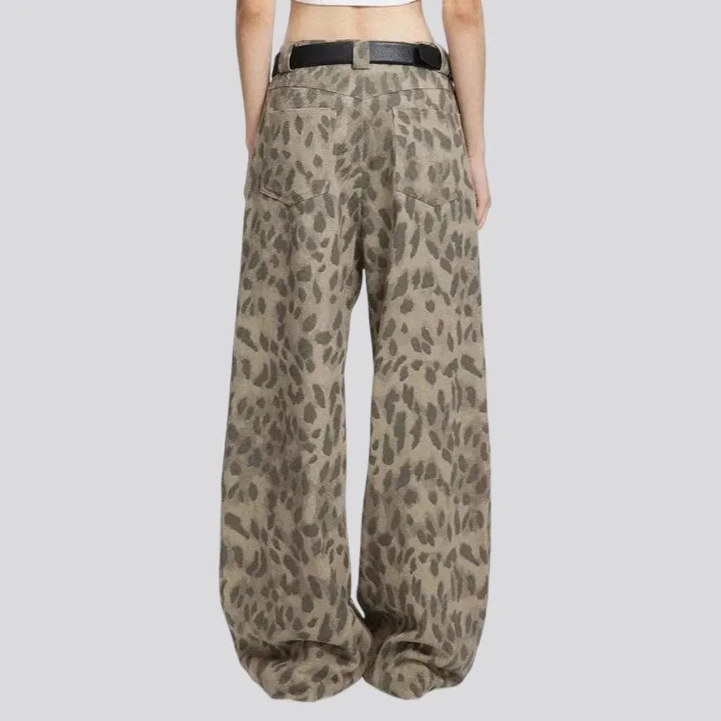 High rise animal print baggy jeans for women