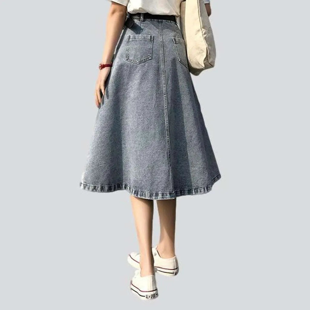 A-line button-down denim skirt