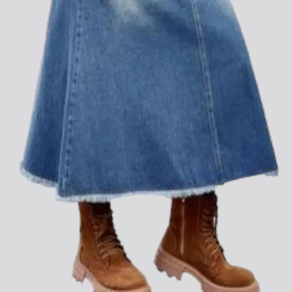 Raw-hem long women's jeans skirt