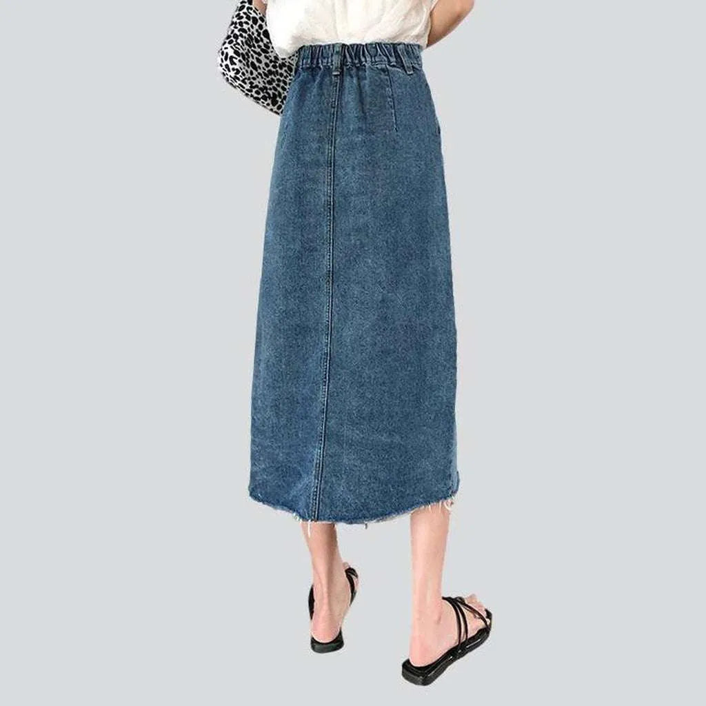 Long slit women's denim skirt