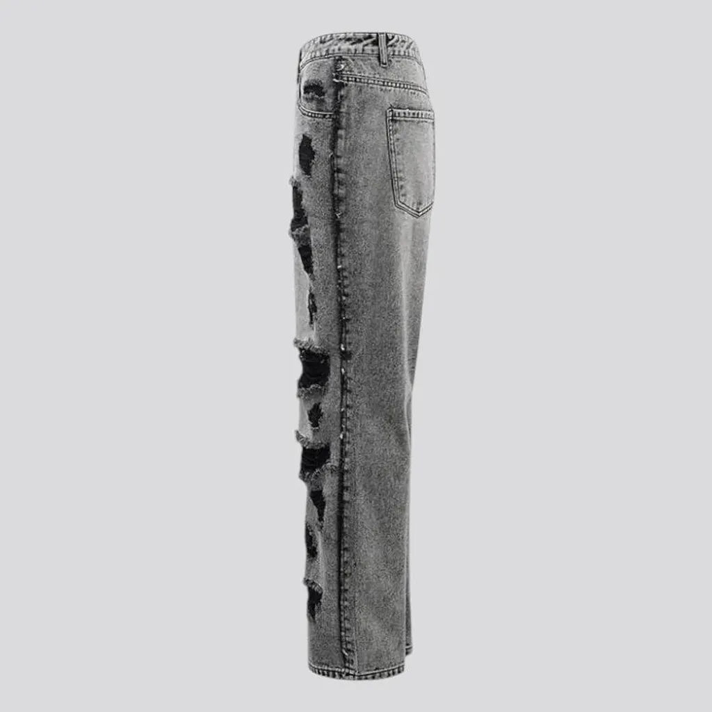 Baggy fit acid wash distressed men's jeans