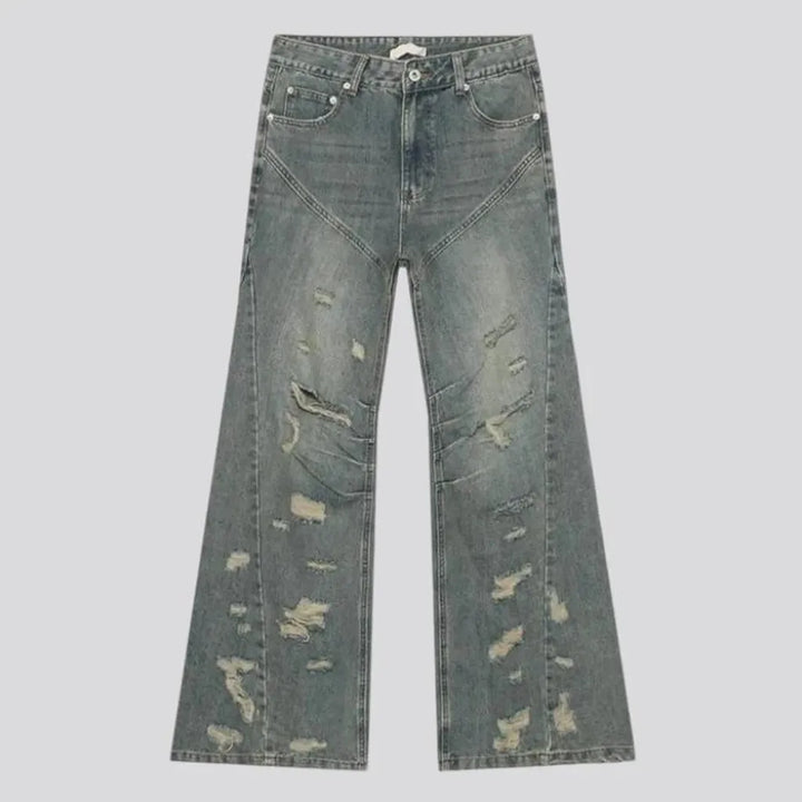 Boho grunge distressed mid rise men's jeans