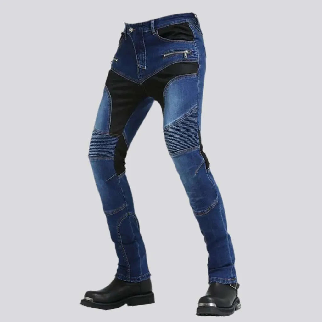Knee-pads protective men's biker jeans