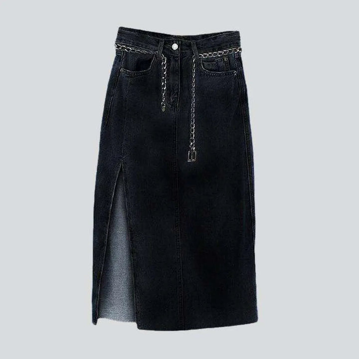 Side slit midi jeans skirt