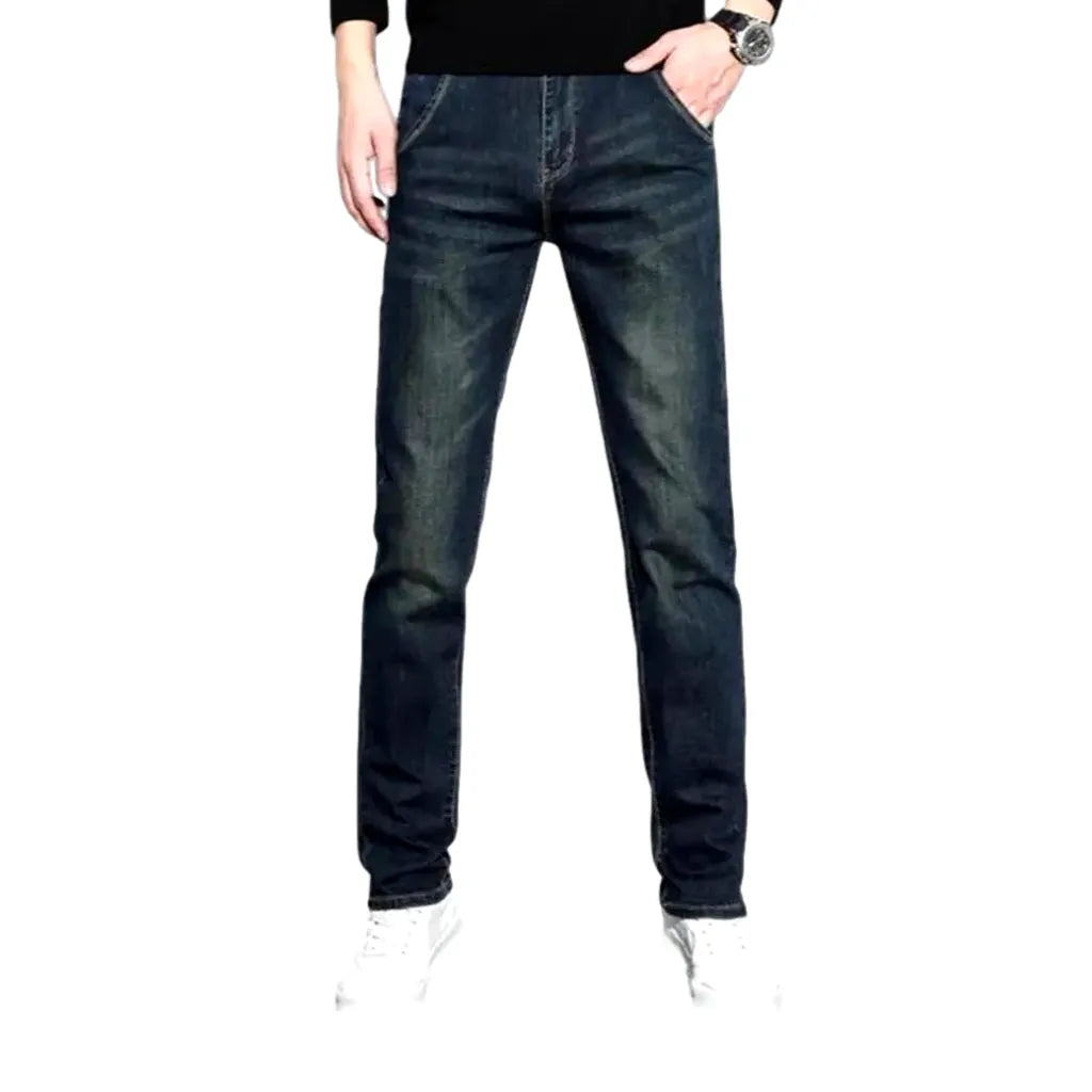 Mid Rise Elastic Dark Men's Jeans - Dark Blue