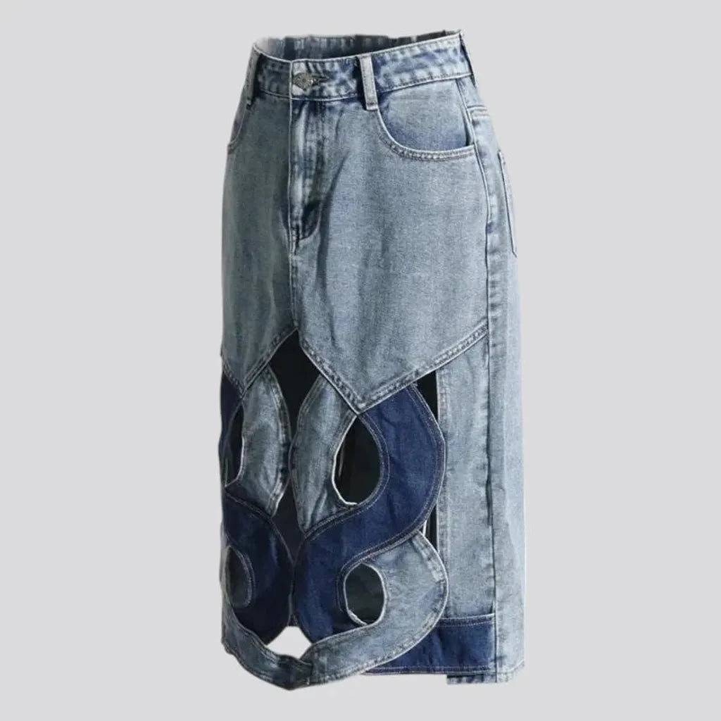 Hollow out high-waist jean skirt