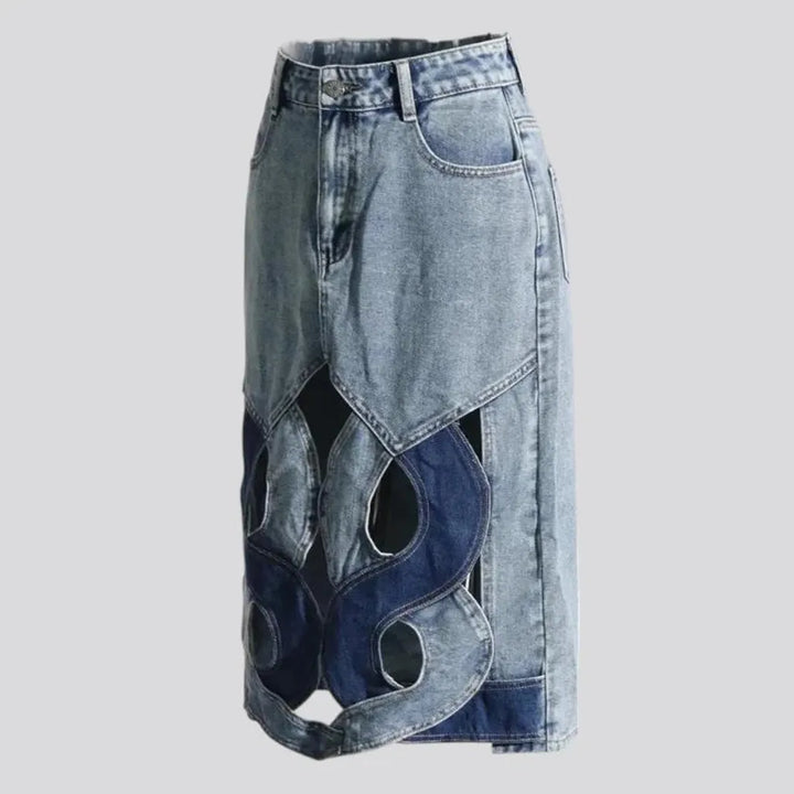 Hollow out high-waist jean skirt