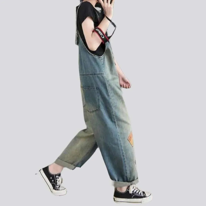 Embroidered jean dungaree for women