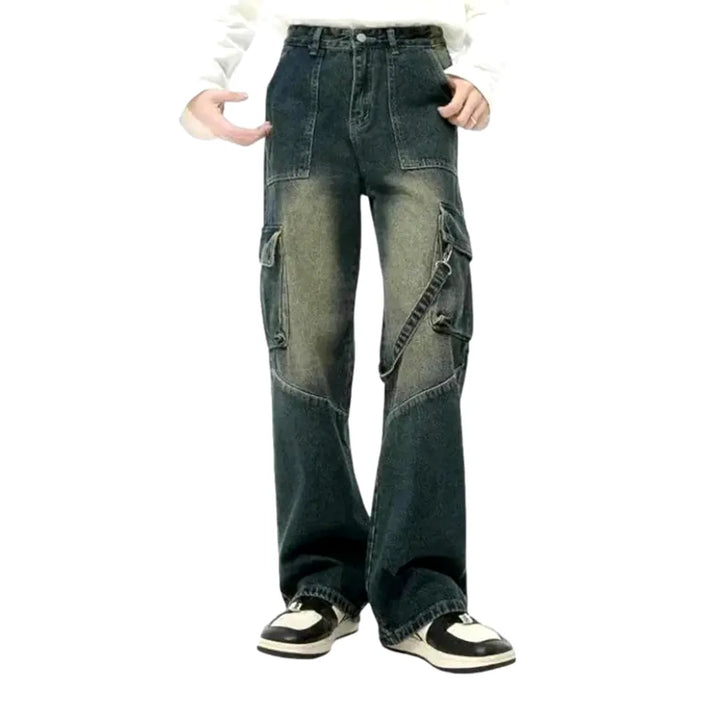 Sanded Boho Style Wide Men's Jeans - Grey