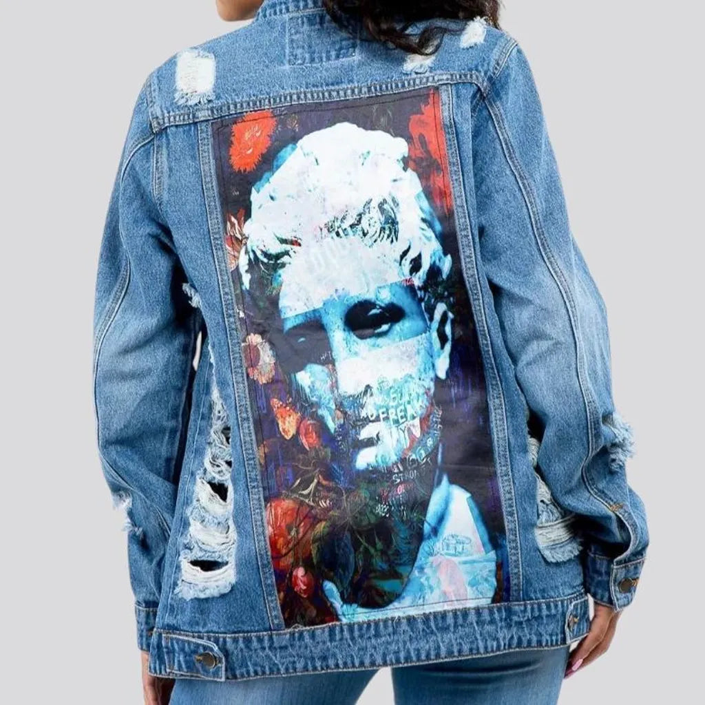 Artistic boho inspired women's denim jacket