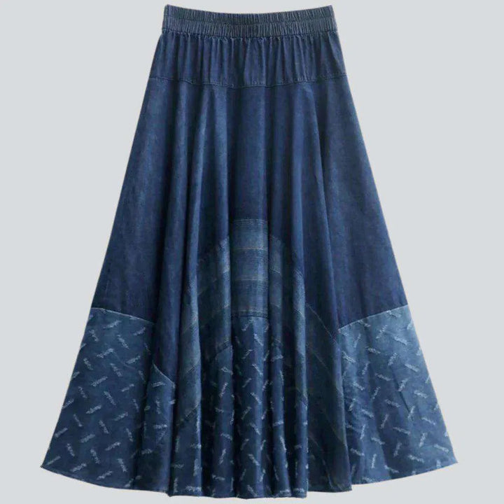 Embroidered flared boho denim skirt