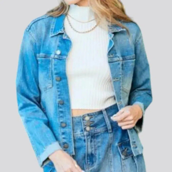Sanded sky-blue women's jean jacket