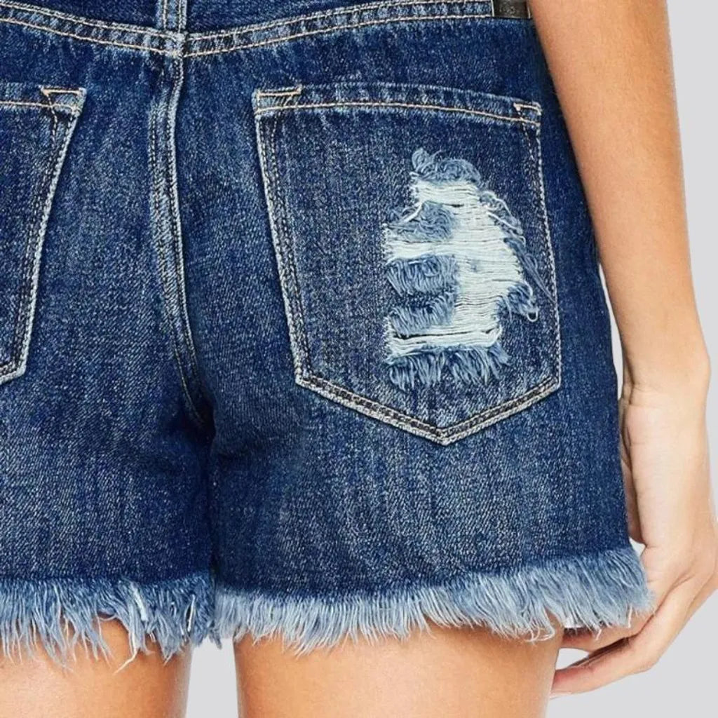 Whiskered frayed-hem jean shorts for women