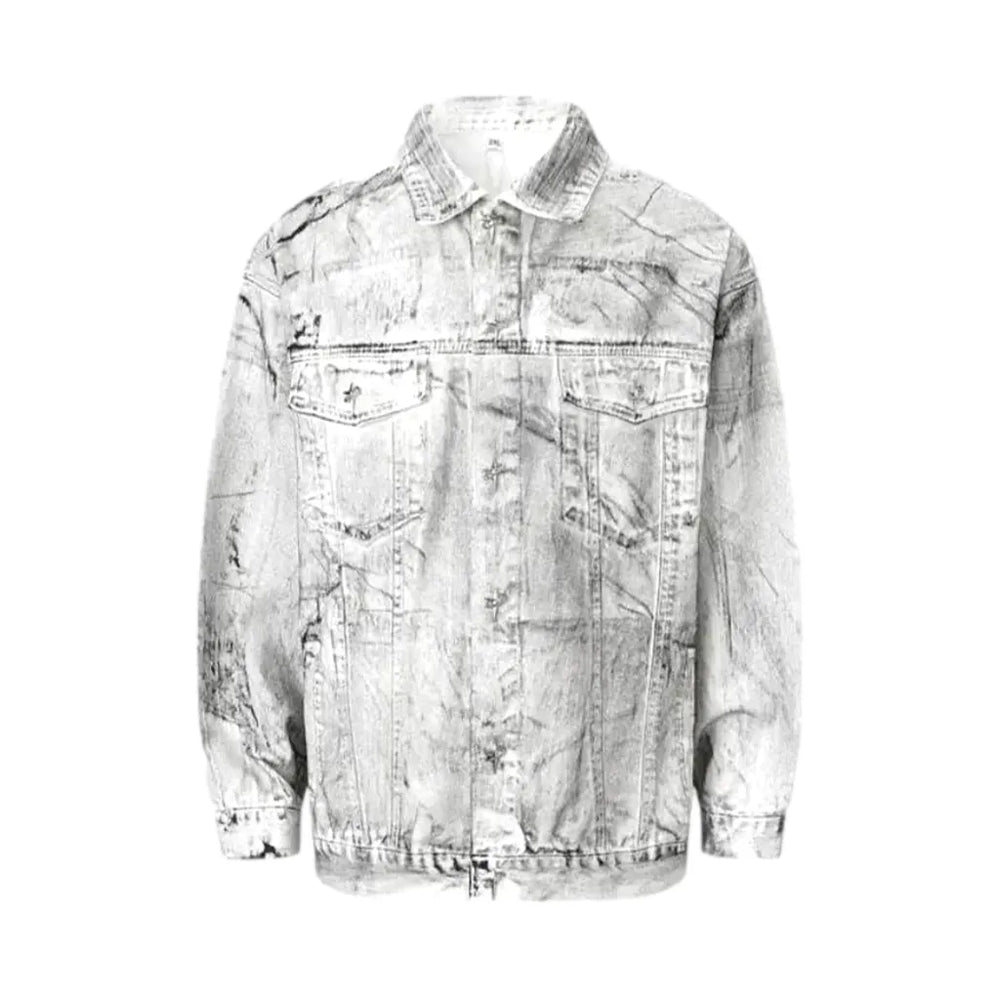 Vintage Pattern Oversized Men's Denim Jacket - White