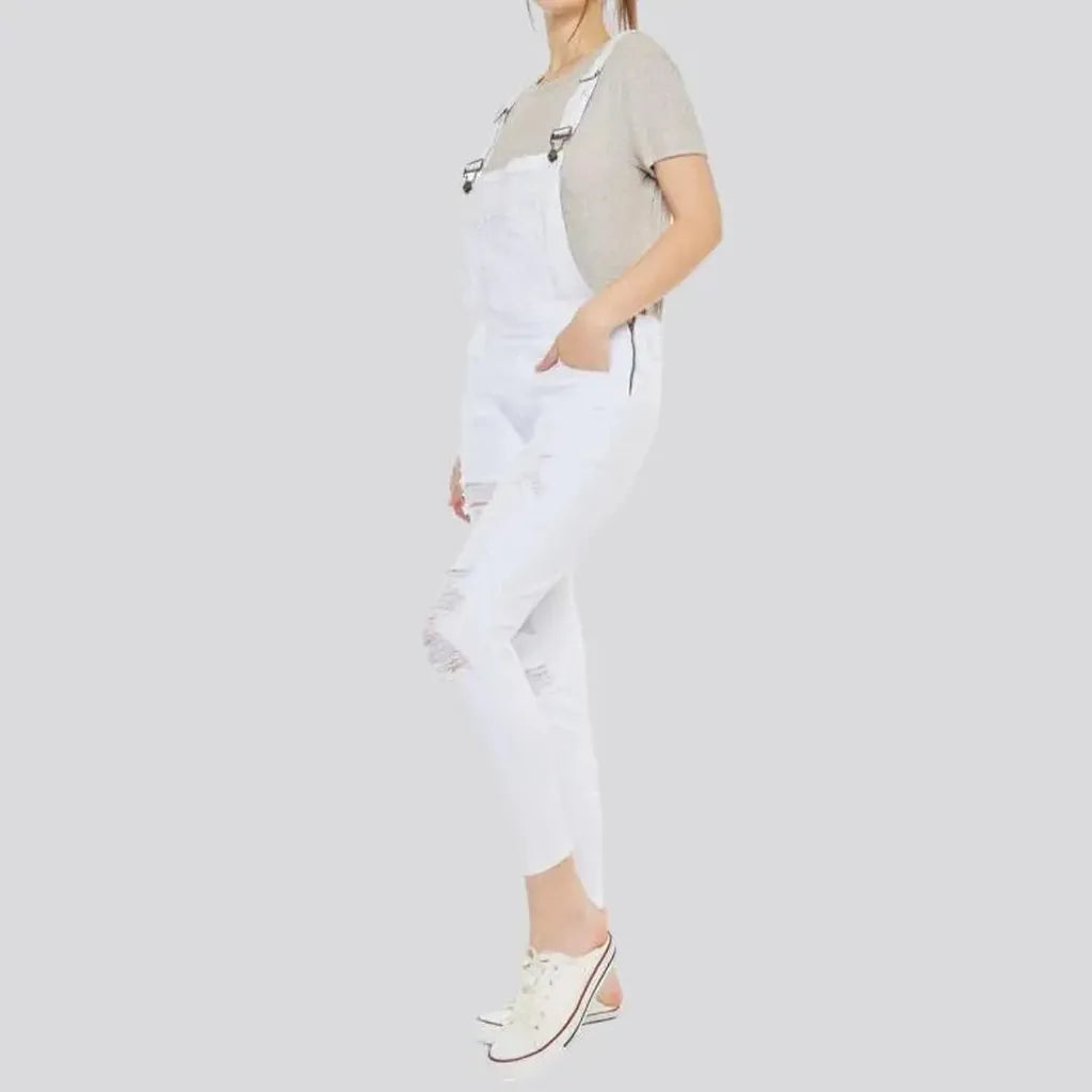 White grunge denim jumpsuit
 for ladies