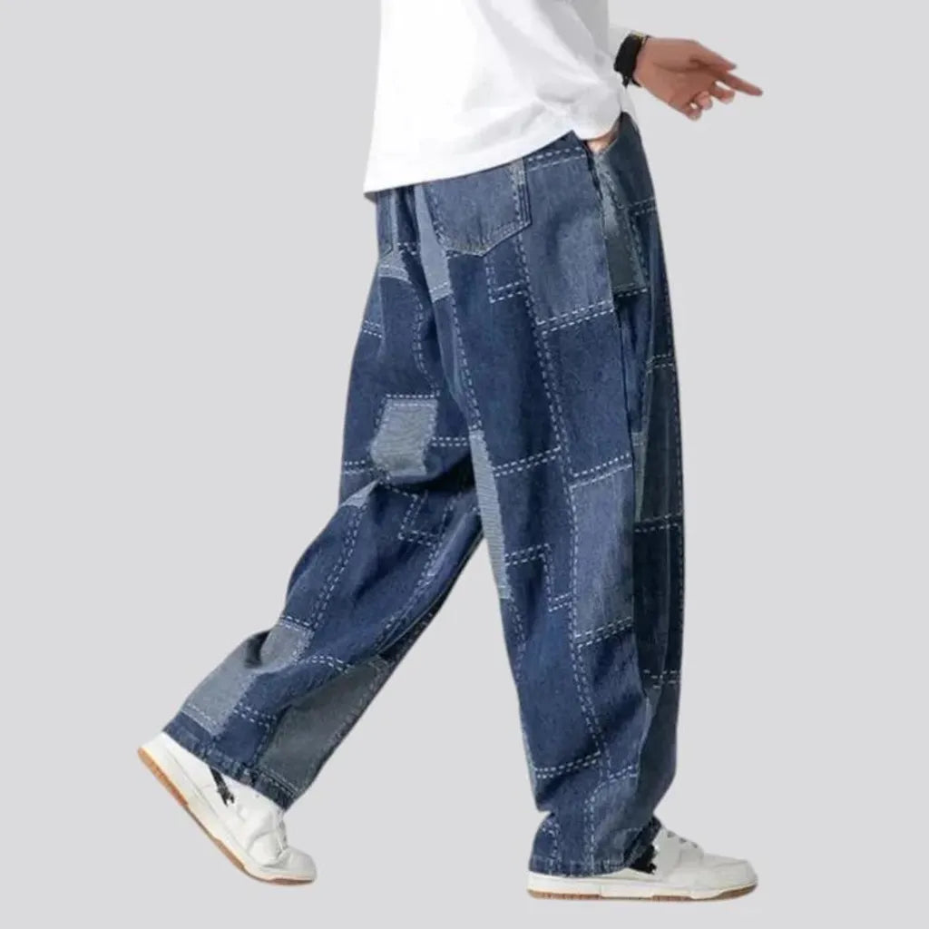 Boho style baggy fit men's denim joggers jeans