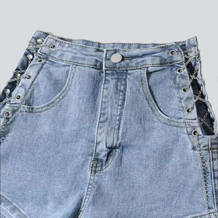 Denim shorts with chain drawstrings