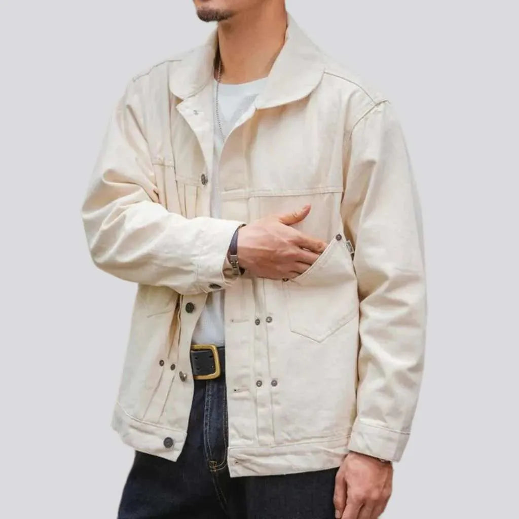 Rivet embellished ivory jean jacket
 for men