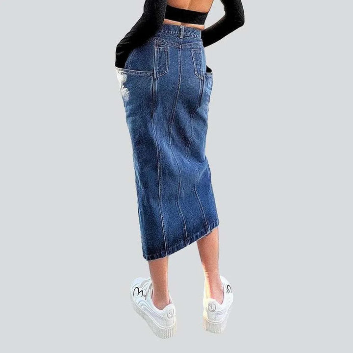 Big pocket long denim skirt