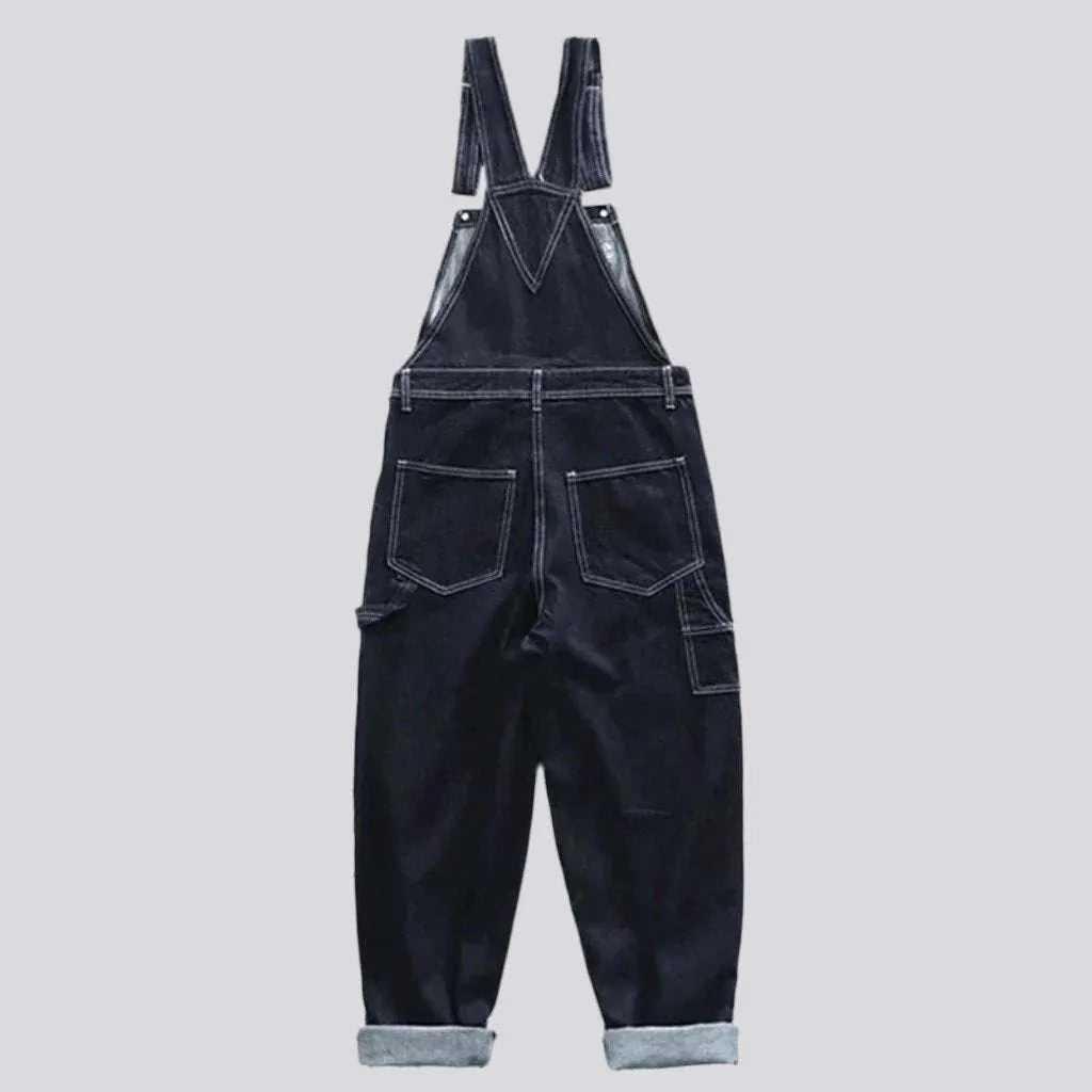Dark wash baggy workwear denim jumpsuit