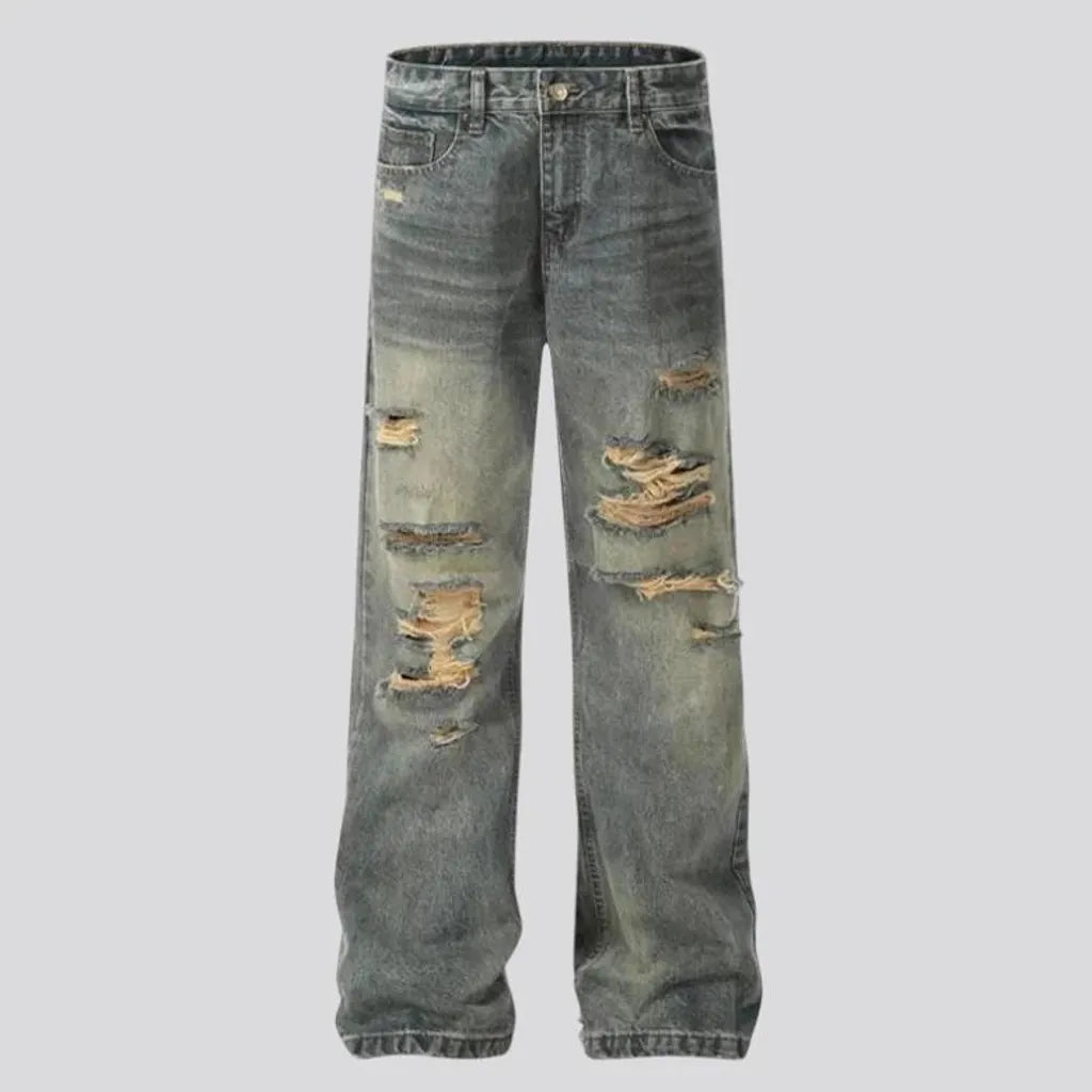 Fashion grunge straight men's jeans