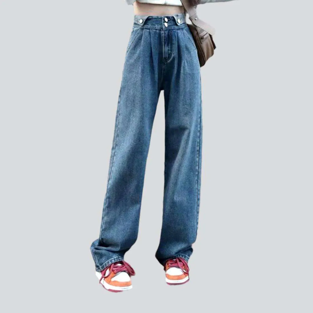 Pleated waistline street jeans