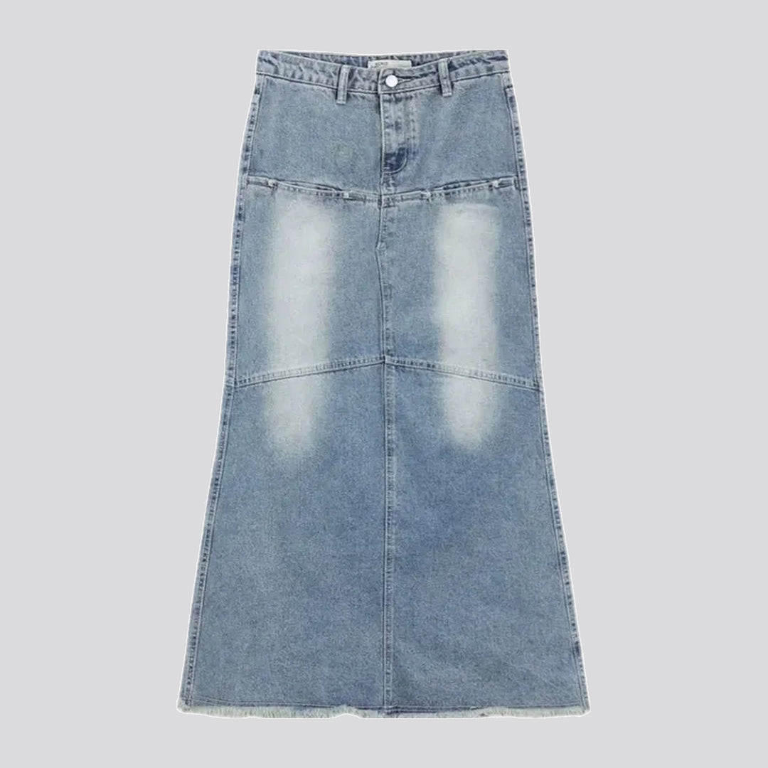 Sanded frayed panelled jean skirt