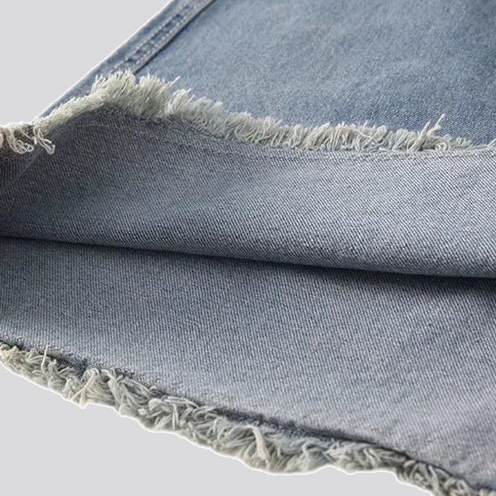 Sanded frayed panelled jean skirt