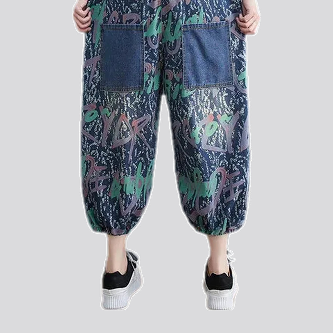 Unique graffiti pattern women's jeans overall