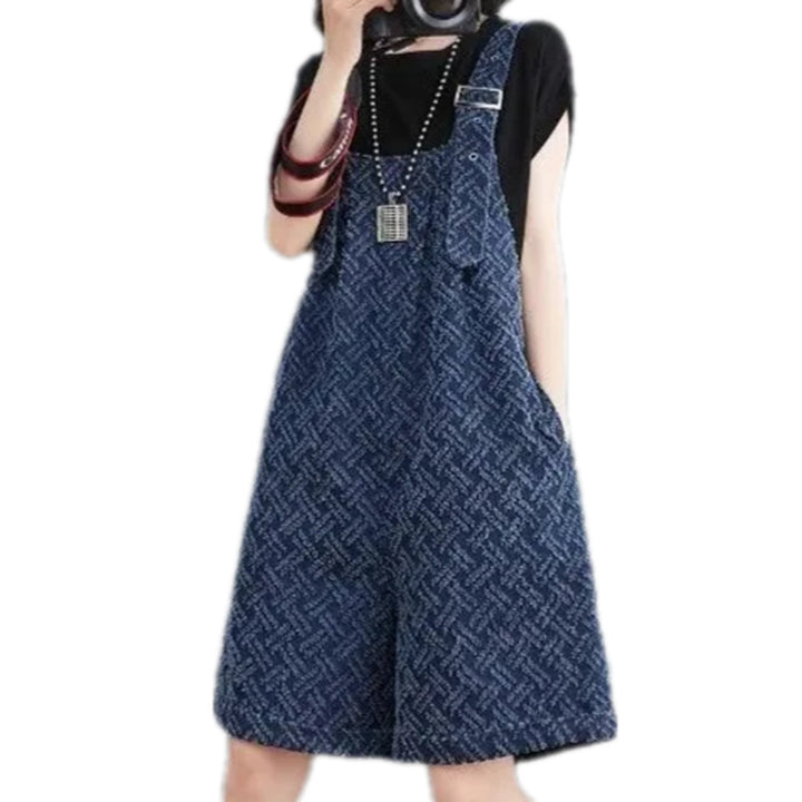 Fashionable Baggy Women's Denim Overall - Dark Blue