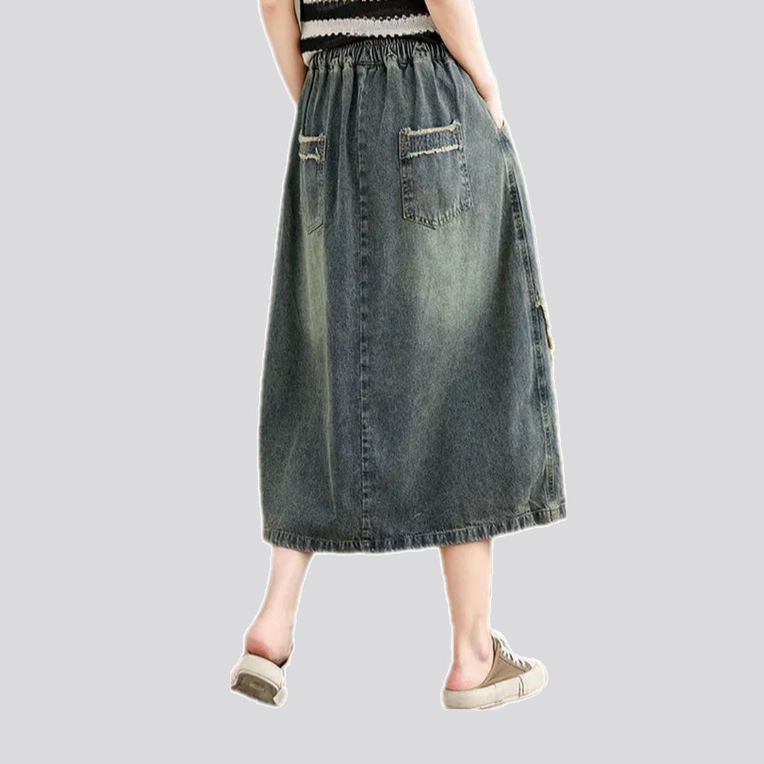 Maxi length embroidered jeans skirt