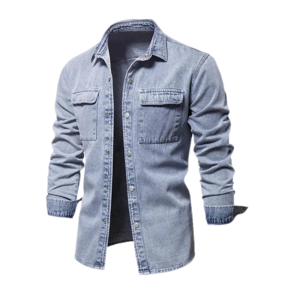 Fashionable Slim Men's Jeans Shirt - Light Blue