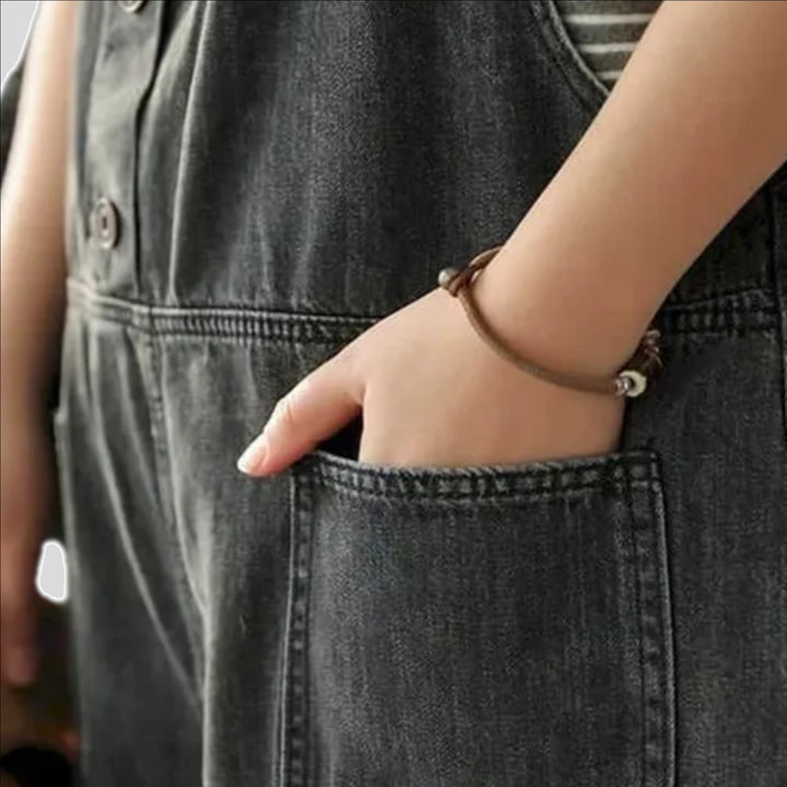 Trendy baggy retro denim bib for ladies