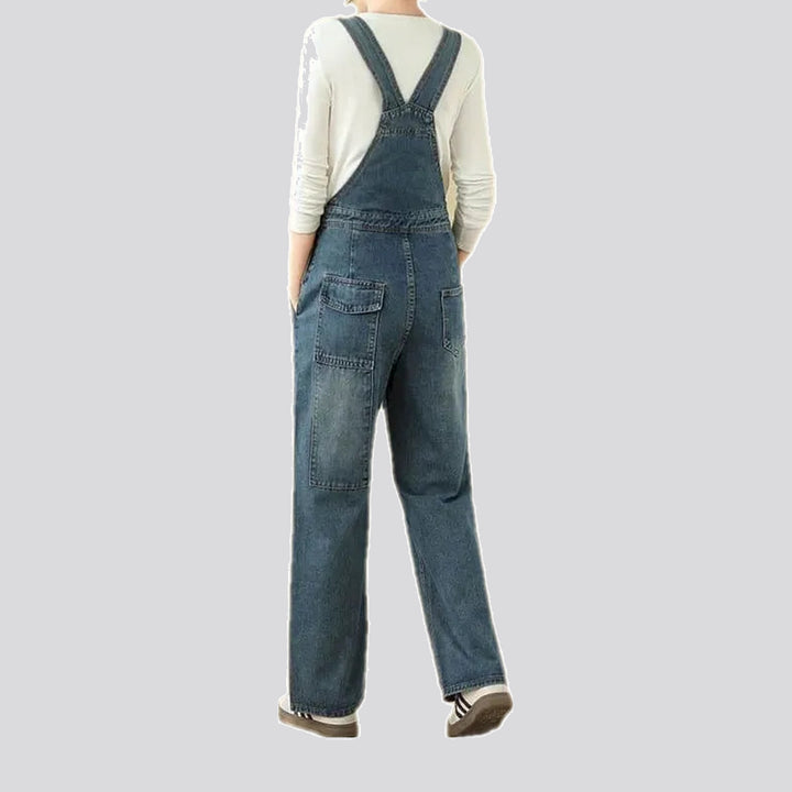 Casual sanded straight-fit women's denim bib