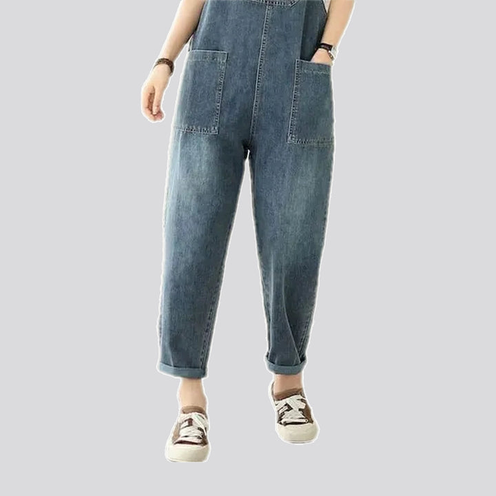 Medium patterned roll hem women's jeans overall