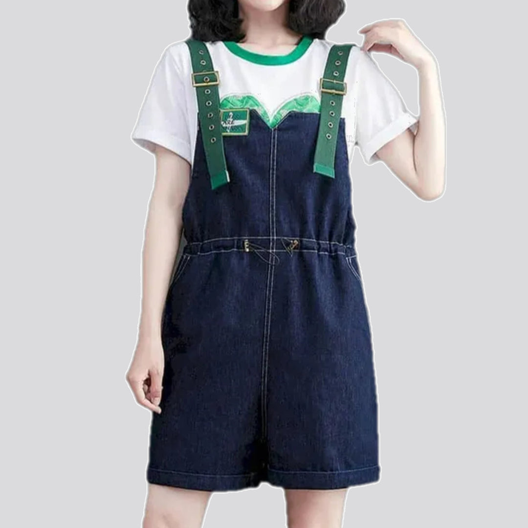 Baggy dark style denim overall for women