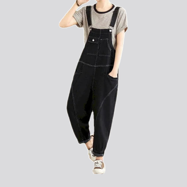 Baggy Fit Contrast Denim Bib for Women | Jeans4you.shop