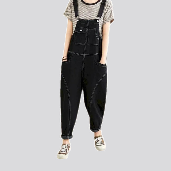 Baggy fit contrast denim bib for women