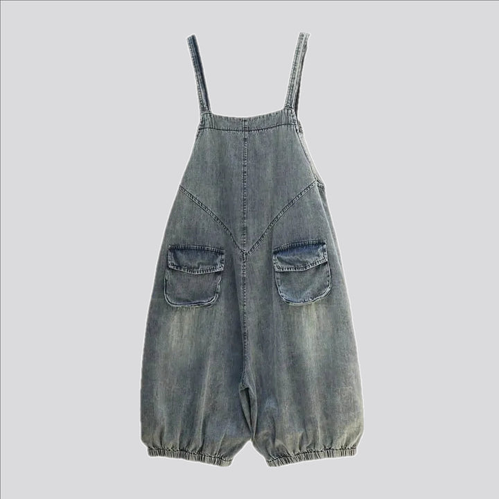 Unique cargo pockets rubber hem women's jean bib