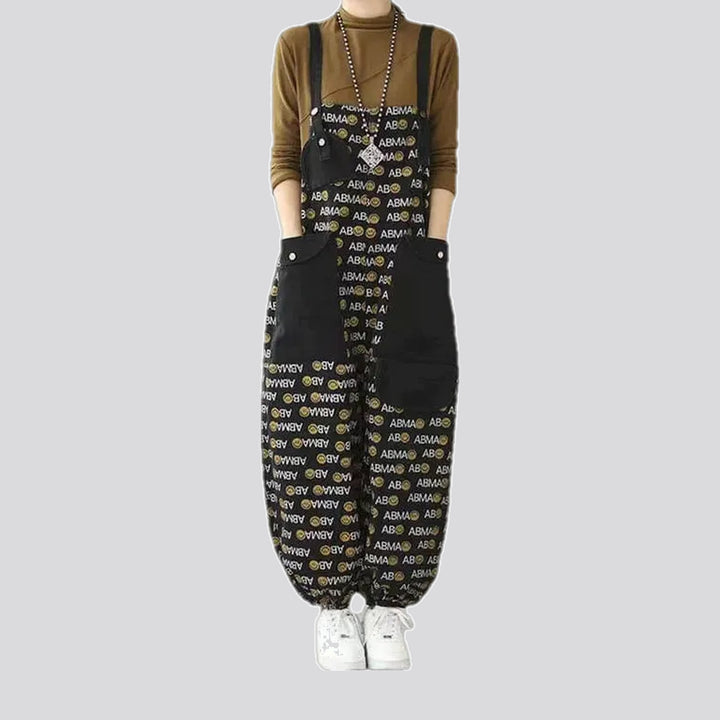 Boho style cargo pockets women's jeans overall