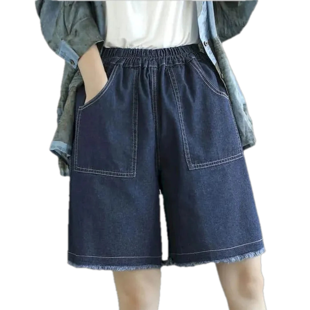 High-waist Jeans Bermudas Shorts for Ladies - Dark Blue