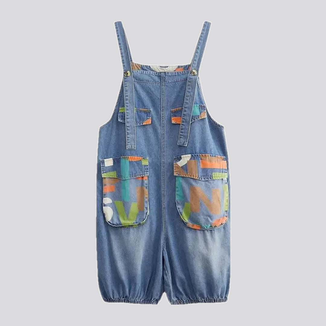 Lightweight street art baggy women's jean romper