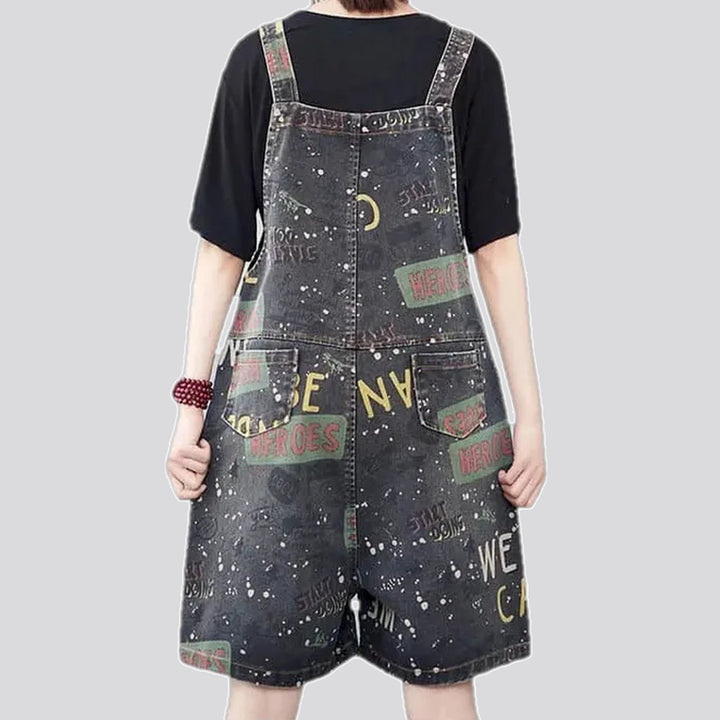 Baggy-fit starry graphic denim overall for ladies