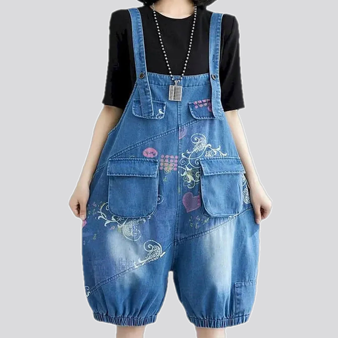 Floral style women's jeans overall