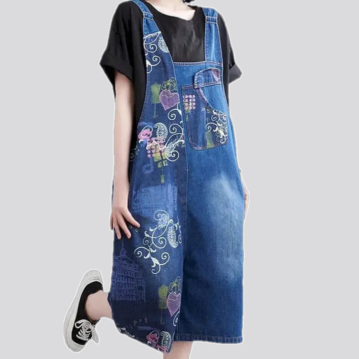 Trendy baggy-leg jean overall for women