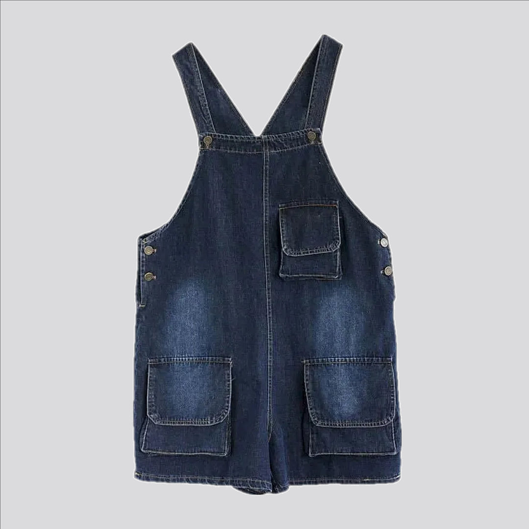 Boho style cargo pockets women's jean overall