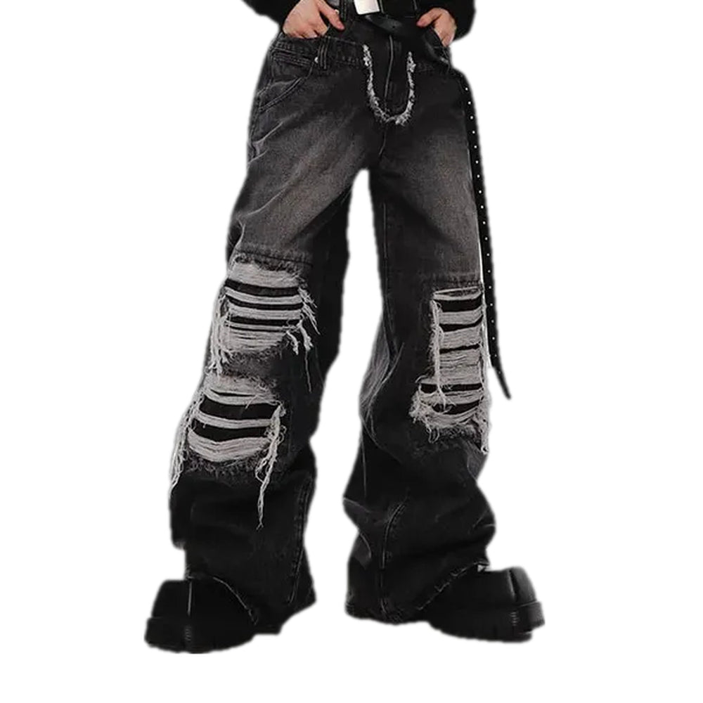 Mid Waist Boho Street Men's Jeans - Black