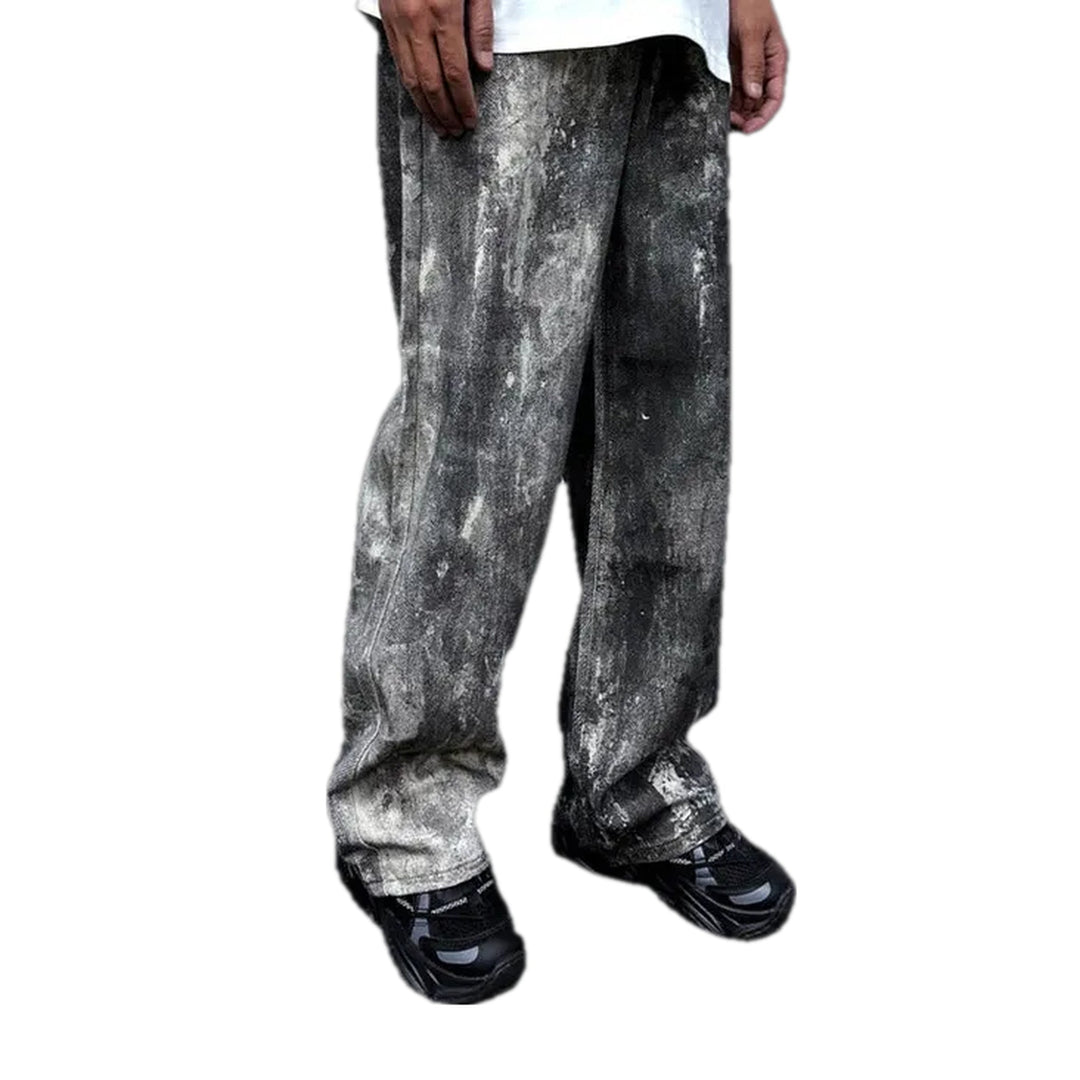 Fashionable Painted Denim Pants for Men - Black